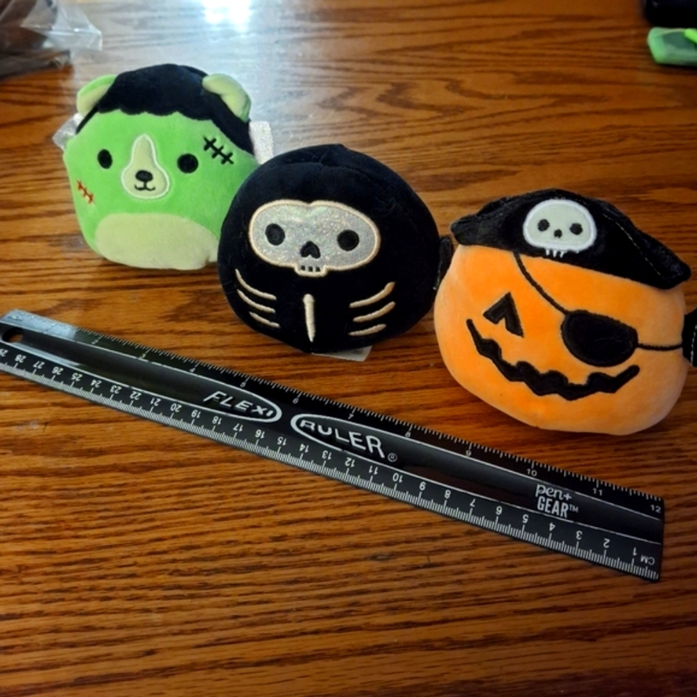 Squishmallows 4″ Lot – Stix the Skeleton, Len Franken Bear & Paxton